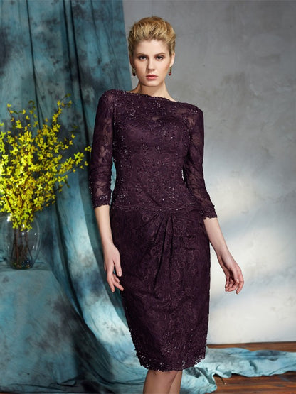 Sheath/Column Bateau Lace 3/4 Sleeves Short Lace Mother of the Bride Dresses