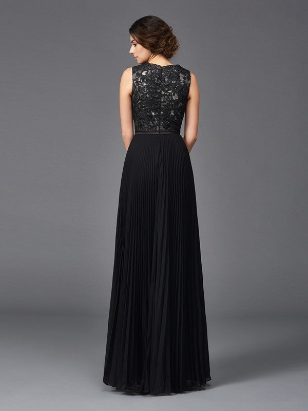 A-Line/Princess V-neck Lace Sleeveless Long Chiffon Mother of the Bride Dresses