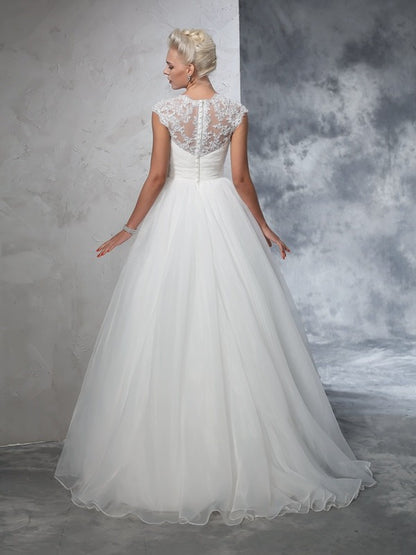 Ball Gown Sweetheart Ruched Sleeveless Long Tulle Wedding Dresses