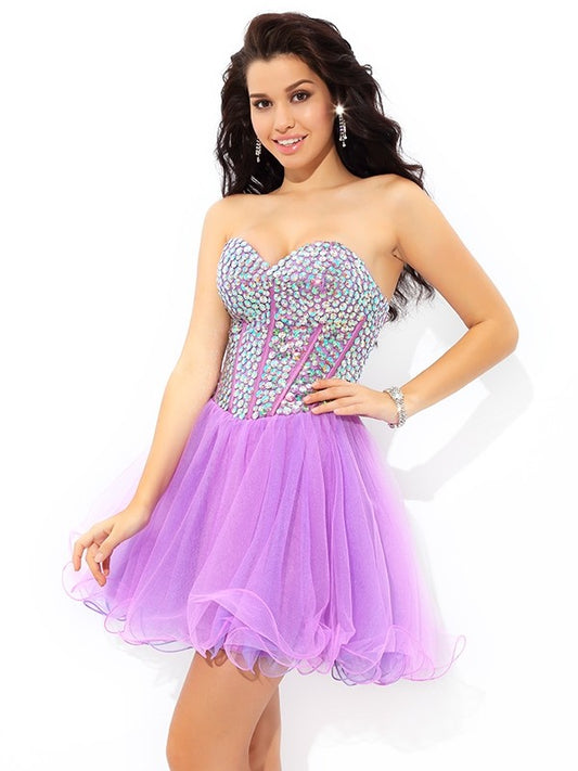 A-Line/Princess Sweetheart Paillette Sleeveless Short Net Cocktail Dresses