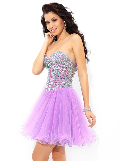 A-Line/Princess Sweetheart Paillette Sleeveless Short Net Cocktail Dresses