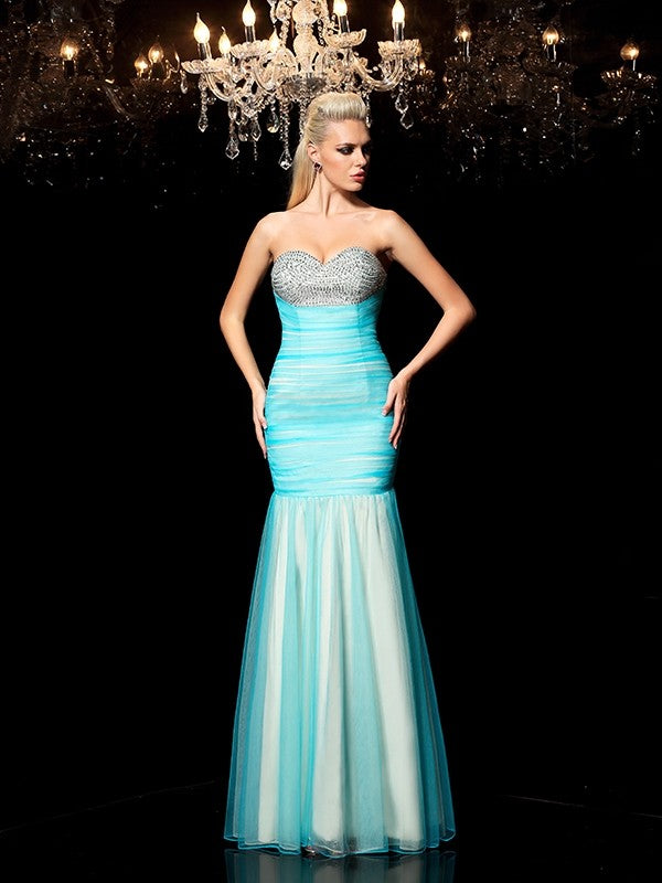 Sheath/Column Sweetheart Sequin Sleeveless Long Net Dresses