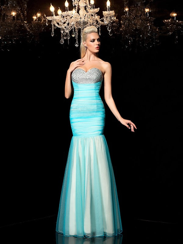 Sheath/Column Sweetheart Sequin Sleeveless Long Net Dresses