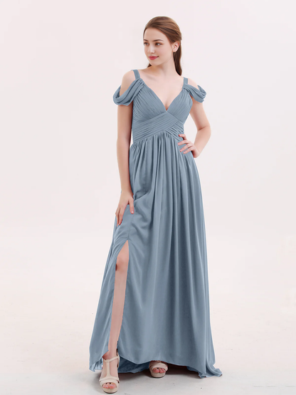 Deep V-neck sexy slit chiffon dress