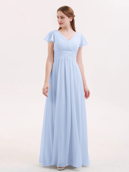 Hooded chiffon bridesmaid dress with long sleeves