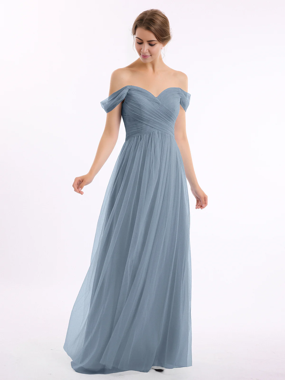 Off shoulder sweetheart collar chiffon dress