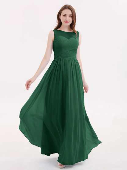 Illusionary collar chiffon long dress