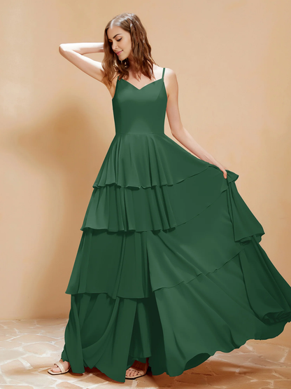 Bohemian style V-neck and floor length skirt with flowing ruffle edge bridesmaid dress