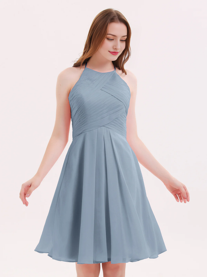 Short chiffon pocket bridesmaid dress