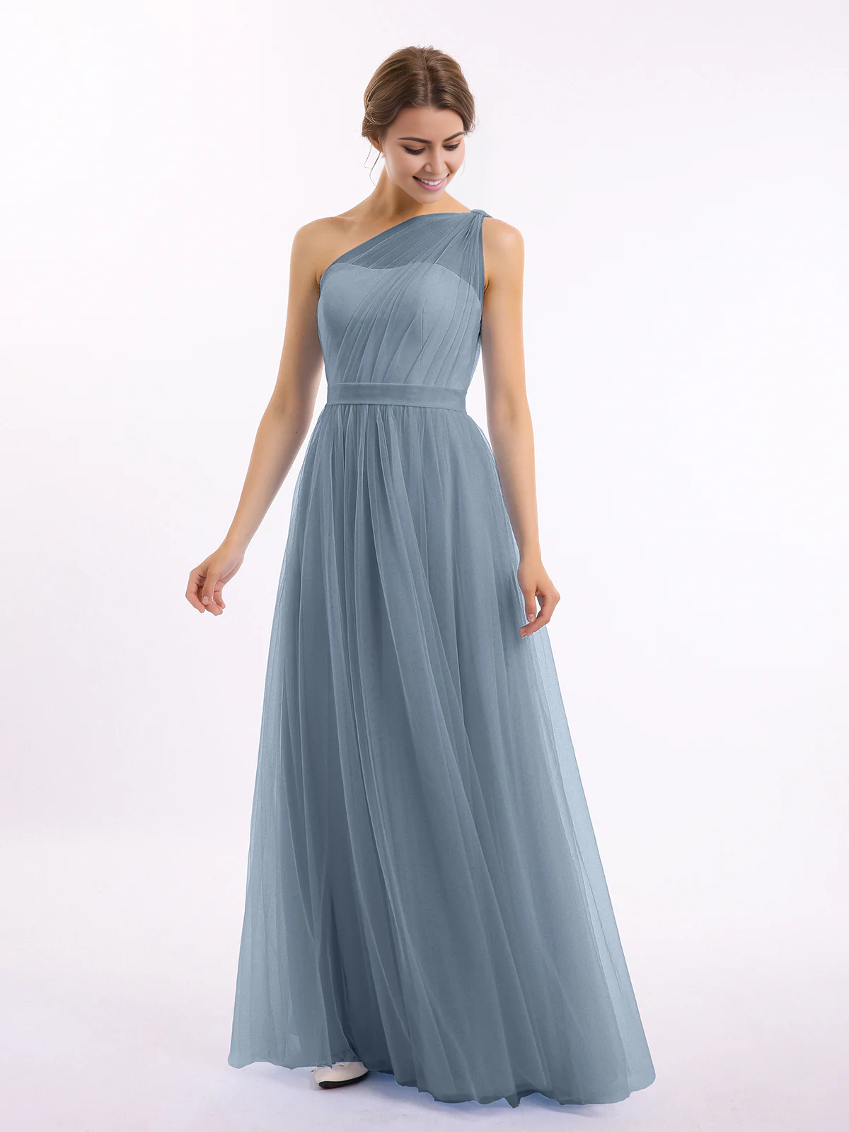 One shoulder mesh wedding party bridesmaid dress