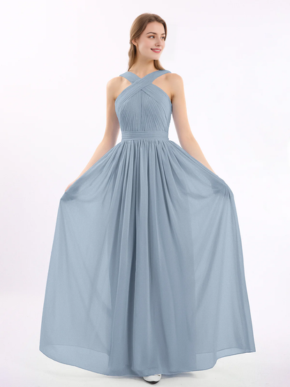 Bow front cross chiffon long dress