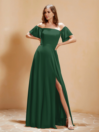 Pocket off shoulder chiffon dress