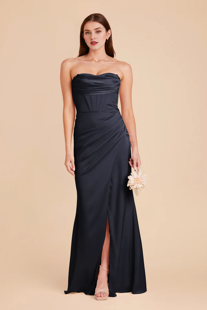 Hood collar tight corset satin thin shoulder strap bridesmaid dress