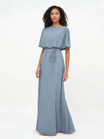 Chiffon full-length wrapped bridesmaid dress