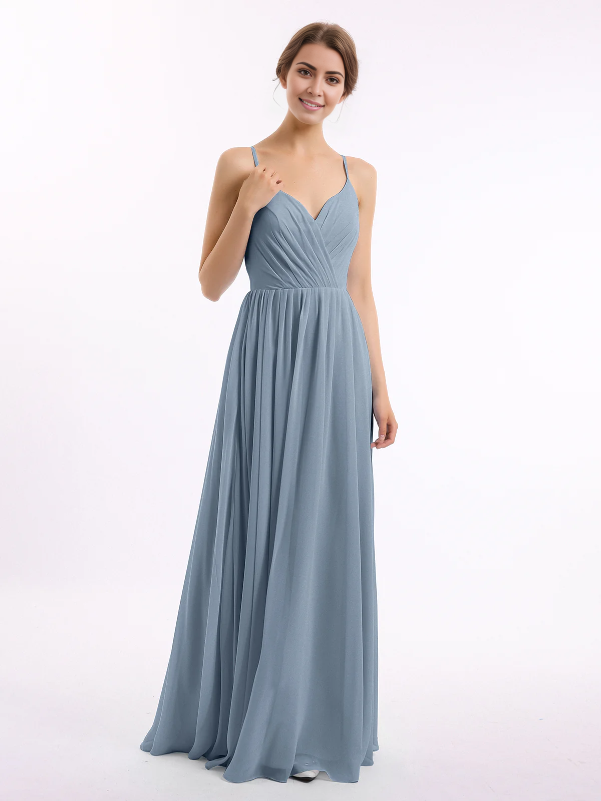 Thin shoulder chiffon bridesmaid dress