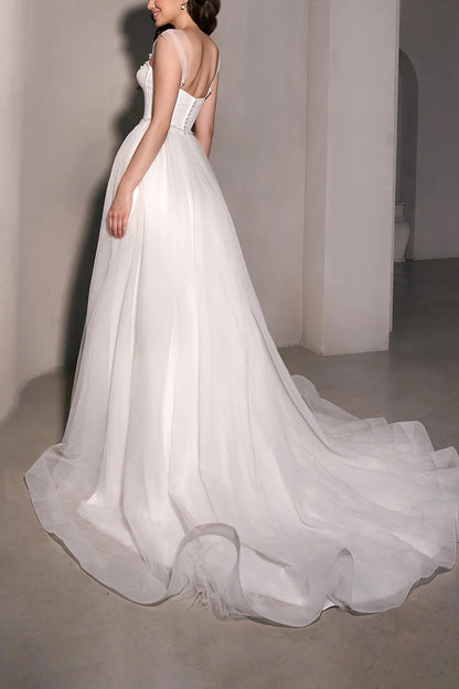 A Line Sweetheart Pearl sheer minimalist wedding dress