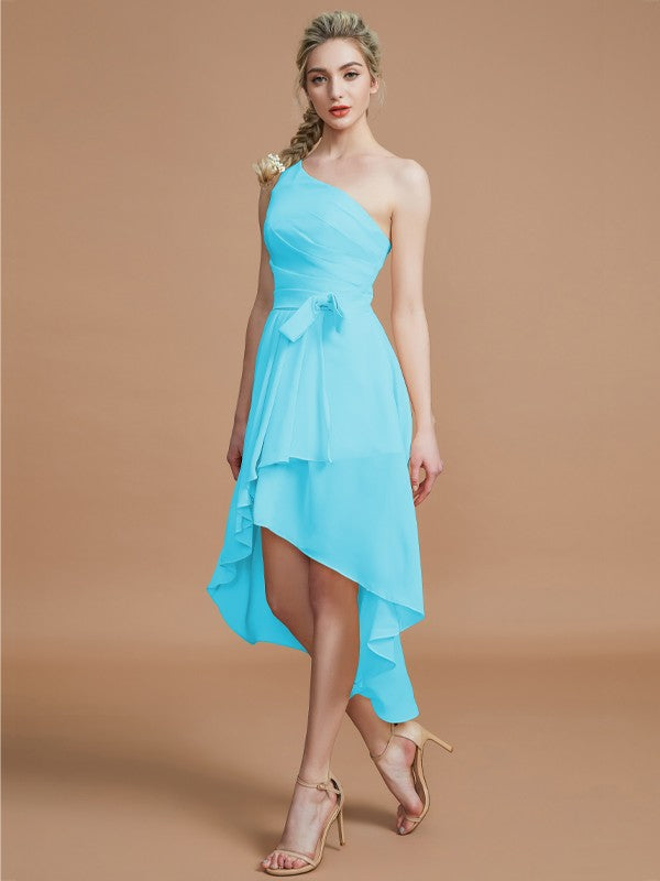 A-Line/Princess One-Shoulder Sleeveless Layers Asymmetrical Chiffon Bridesmaid Dresses