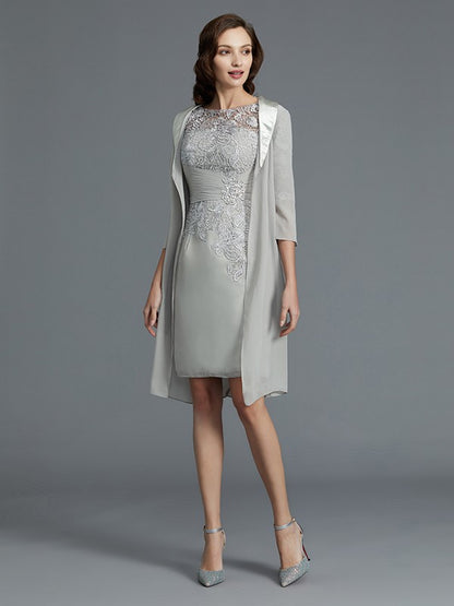 Sheath/Column Scoop 1/2 Sleeves Chiffon Short/Mini Mother of the Bride Dresses