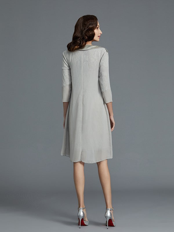 Sheath/Column Scoop 1/2 Sleeves Chiffon Short/Mini Mother of the Bride Dresses