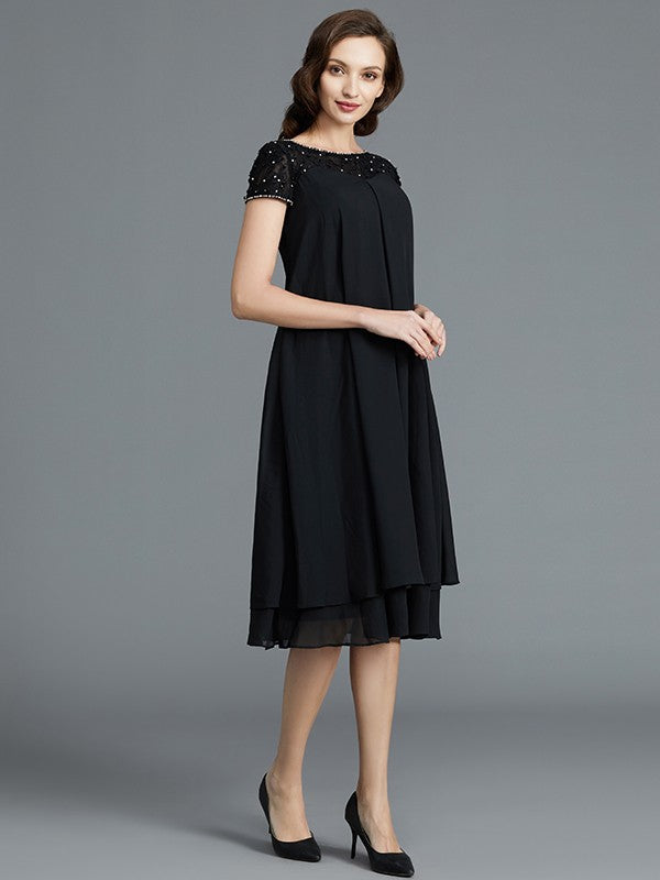 A-Line/Princess Sleeveless Scoop Knee-Length Chiffon Mother of the Bride Dresses