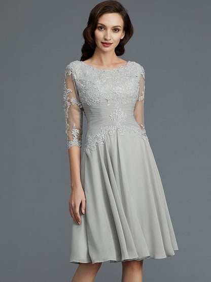 A-Line/Princess 1/2 Sleeves Scoop Knee-Length Applique Chiffon Mother of the Bride Dresses