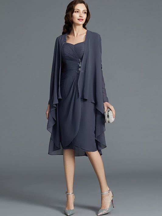 Sheath/Column Sweetheart Chiffon 1/2 Sleeves Knee-Length Mother of the Bride Dresses