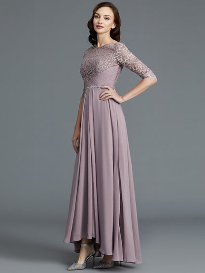 A-Line/Princess 1/2 Sleeves Scoop Asymmetrical Chiffon Mother of the Bride Dresses