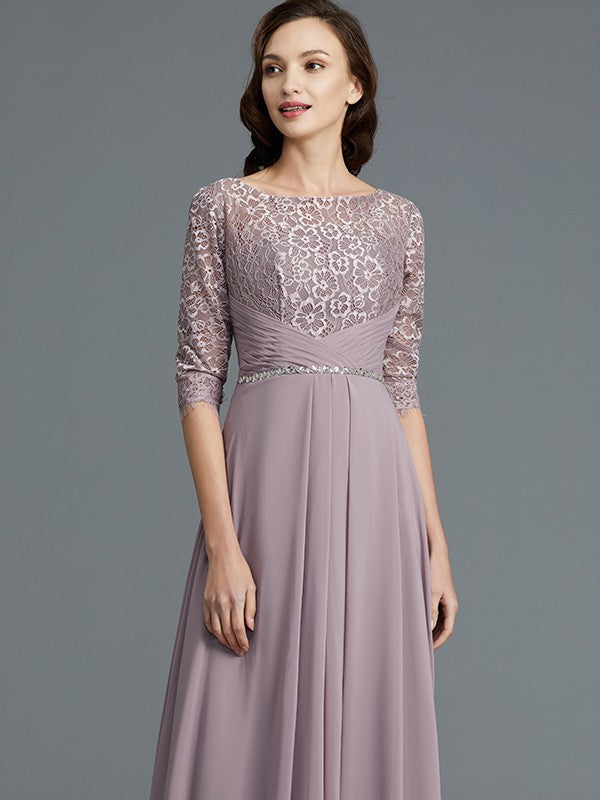 A-Line/Princess 1/2 Sleeves Scoop Asymmetrical Chiffon Mother of the Bride Dresses