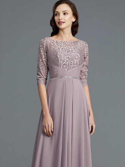 A-Line/Princess 1/2 Sleeves Scoop Asymmetrical Chiffon Mother of the Bride Dresses