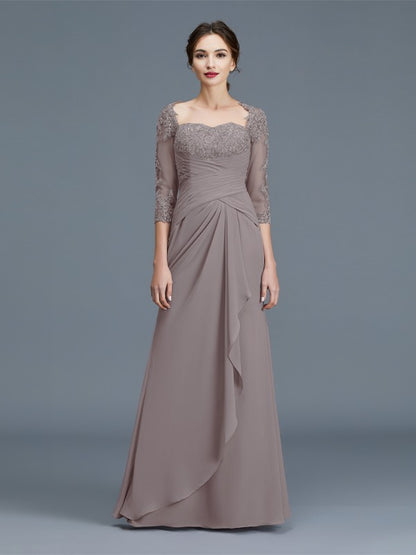 Sheath/Column 3/4 Sleeves Sweetheart Ruffles Chiffon Floor-Length Mother of the Bride Dresses