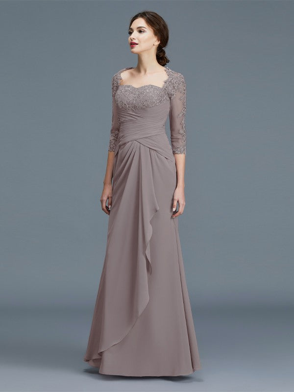 Sheath/Column 3/4 Sleeves Sweetheart Ruffles Chiffon Floor-Length Mother of the Bride Dresses