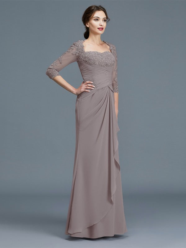 Sheath/Column 3/4 Sleeves Sweetheart Ruffles Chiffon Floor-Length Mother of the Bride Dresses