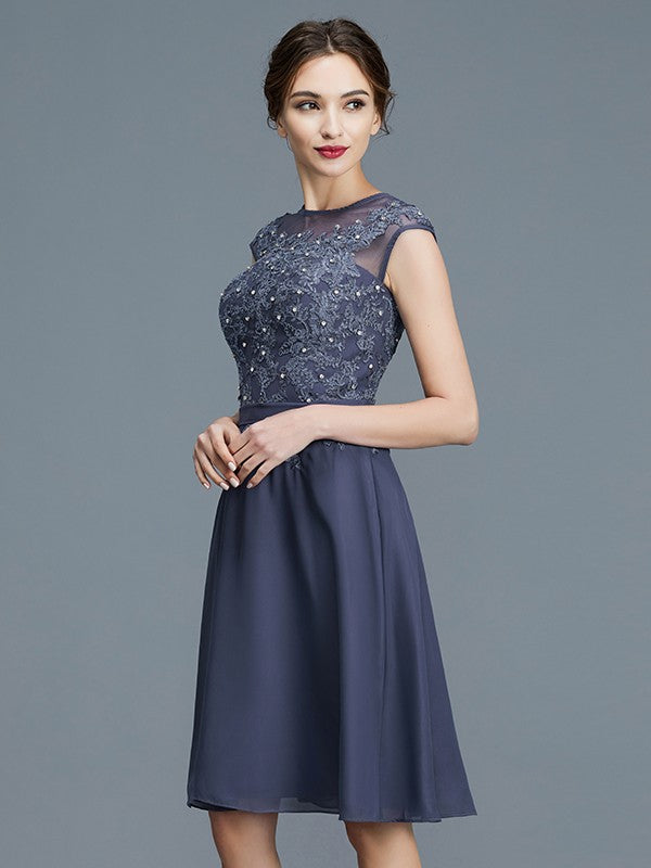 A-Line/Princess Scoop Chiffon Sleeveless Beading Knee-Length Mother of the Bride Dresses