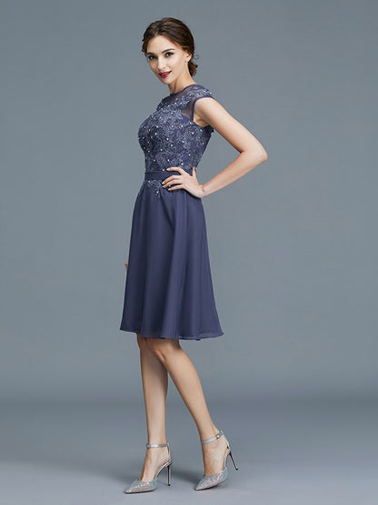 A-Line/Princess Scoop Chiffon Sleeveless Beading Knee-Length Mother of the Bride Dresses