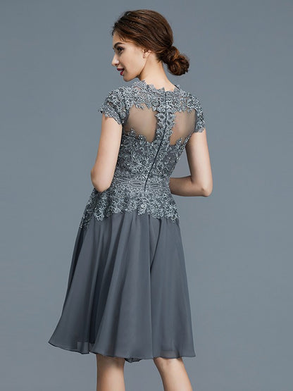 A-Line/Princess V-neck Chiffon Applique Sleeveless Knee-Length Mother of the Bride Dresses