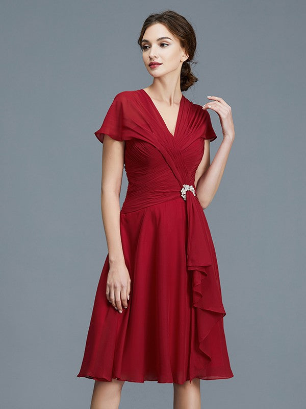 A-Line/Princess V-neck Chiffon Sleeveless Knee-Length Ruffles Mother of the Bride Dresses