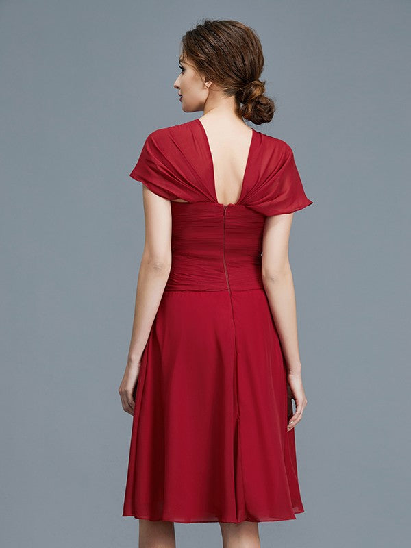 A-Line/Princess V-neck Chiffon Sleeveless Knee-Length Ruffles Mother of the Bride Dresses