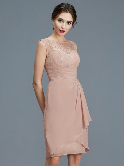 Sheath/Column Sheer Neck Ruffles Chiffon Sleeveless Knee-Length Mother of the Bride Dresses