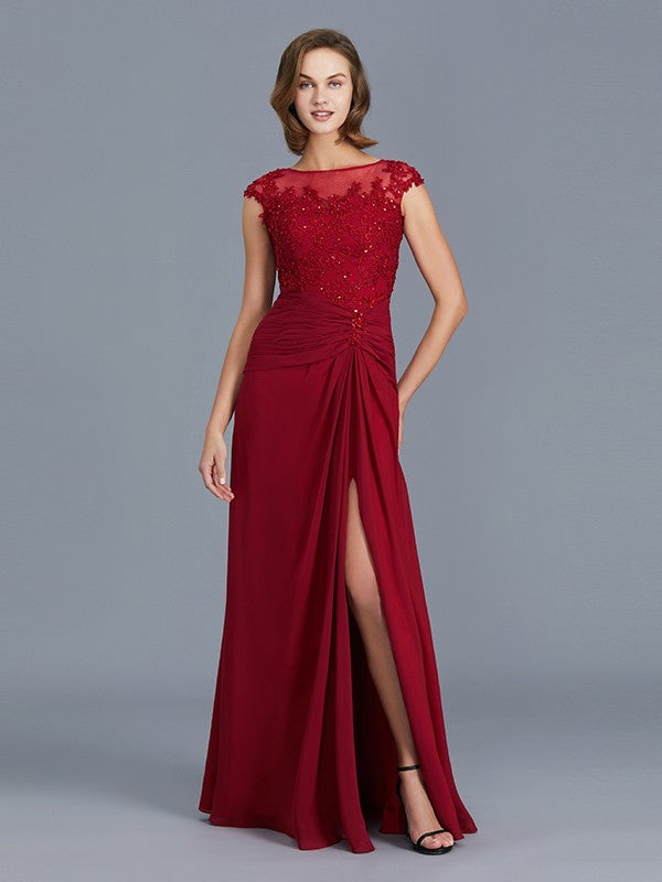 Sheath/Column Scoop Sleeveless Chiffon Ruffles Floor-Length Mother of the Bride Dresses