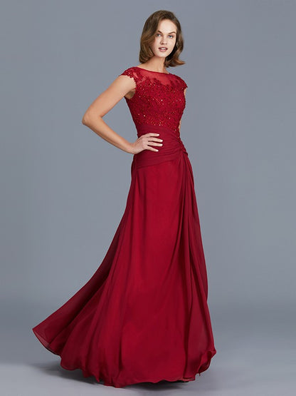 Sheath/Column Scoop Sleeveless Chiffon Ruffles Floor-Length Mother of the Bride Dresses