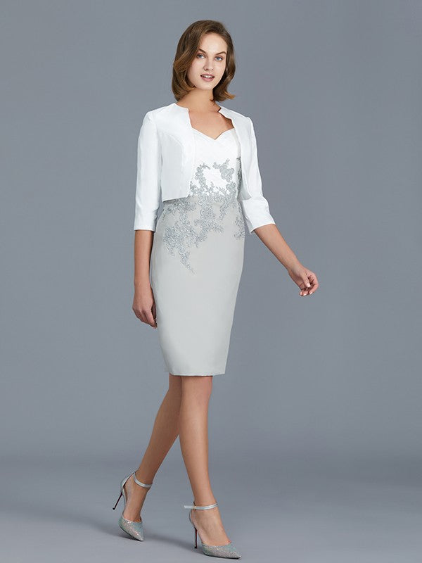 Sheath/Column V-neck 1/2 Sleeves Ruffles Chiffon Knee-Length Mother of the Bride Dresses