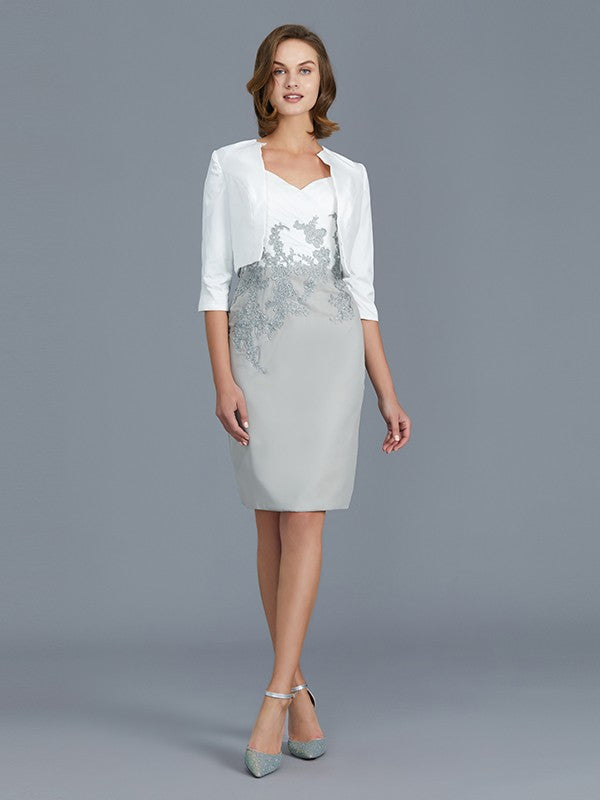 Sheath/Column V-neck 1/2 Sleeves Ruffles Chiffon Knee-Length Mother of the Bride Dresses