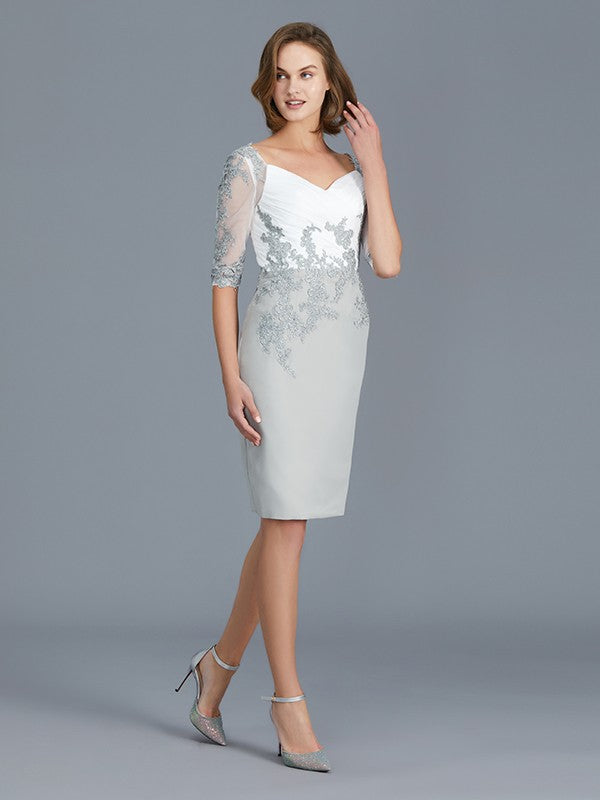 Sheath/Column V-neck 1/2 Sleeves Ruffles Chiffon Knee-Length Mother of the Bride Dresses