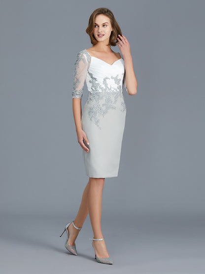 Sheath/Column V-neck 1/2 Sleeves Ruffles Chiffon Knee-Length Mother of the Bride Dresses