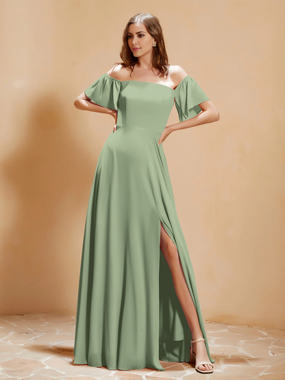 Pocket off shoulder chiffon dress