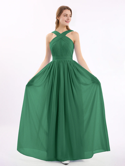 Bow front cross chiffon long dress