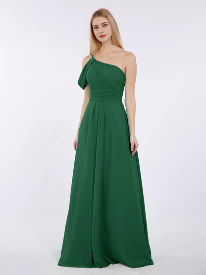 One shoulder chiffon long bridesmaid dress