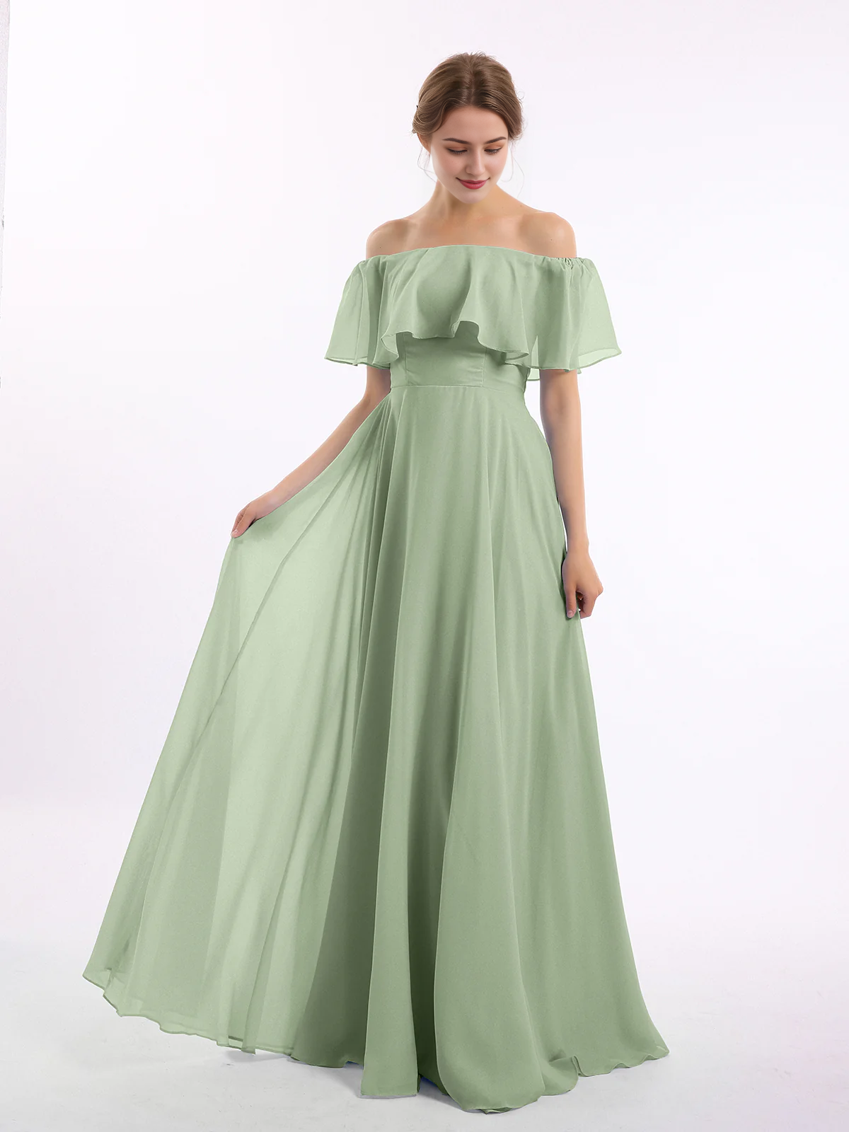 Off shoulder chiffon long dress bridesmaid dress