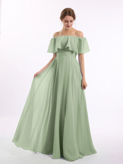 Off shoulder chiffon long dress bridesmaid dress