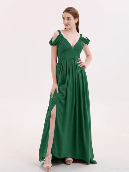 Deep V-neck sexy slit chiffon dress